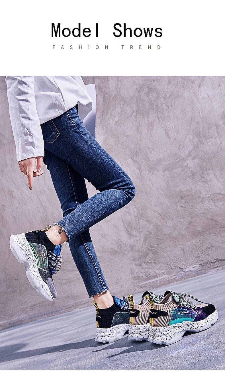 ERNESTNM 2019 Fashion Women's Sneakers 35-42 Slip on Platform Sneakers Horsehair Casual Shoes Breathable Soft Woman Chunky Shoes
