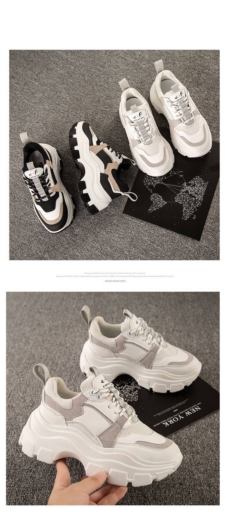 Women Chunky Sneakers Vulcanize Shoes Korean Fashion New Female Black White Platform Thick Sole Running Casual Shoe Woman 7cm