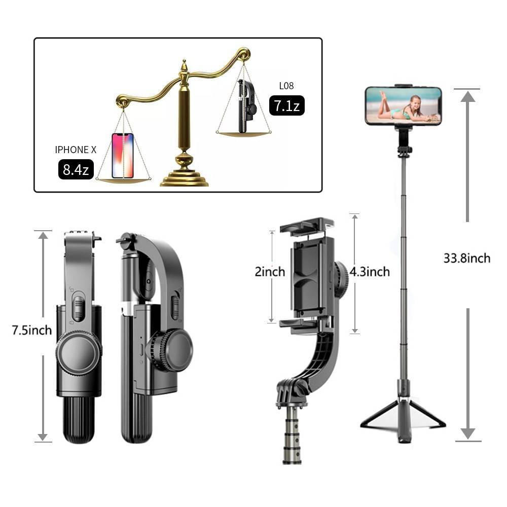 Gimbal Smartphone 3 IN 1 Selfie Stick Tripod Stabilizer with Bluetooth Remote for Ios Android Phones Gorpro Action Sports Camera